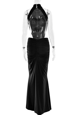 Ruched High-Neck Evening Gown