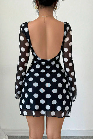 Polka Dot Deep V-Back Mini Dress