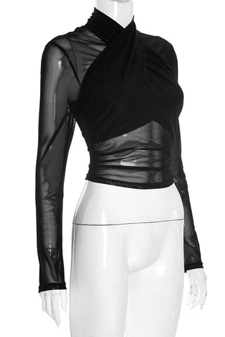 Sheer Mesh Long Sleeve Blouse
