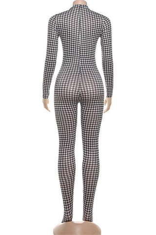 High-Neck Houndstooth Jumpsuit