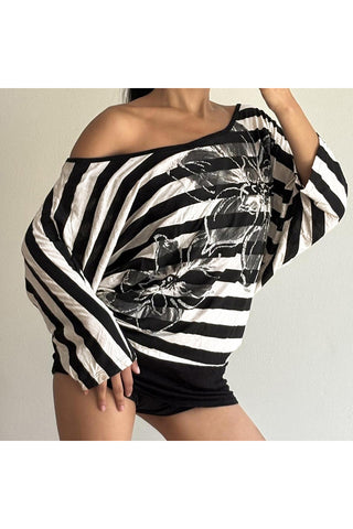 Off-Shoulder Striped T-Shirt