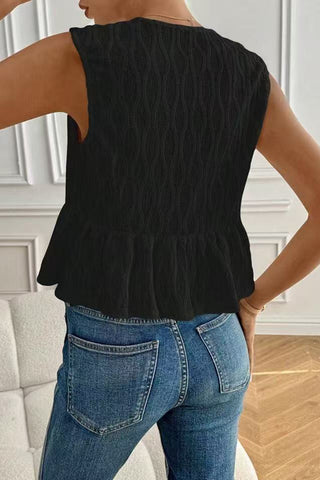 Textured Tie-Front Peplum Tank