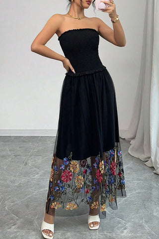 Floral Overlay Strapless Dress