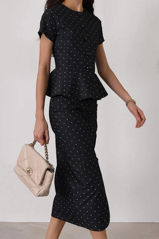 Button-Front Polka Dot Skirt Set