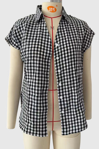 Checkered Button Tie-Front Shirt