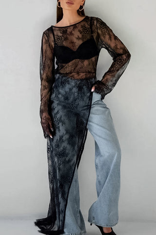 Sheer Panel Mesh Contrast Pants