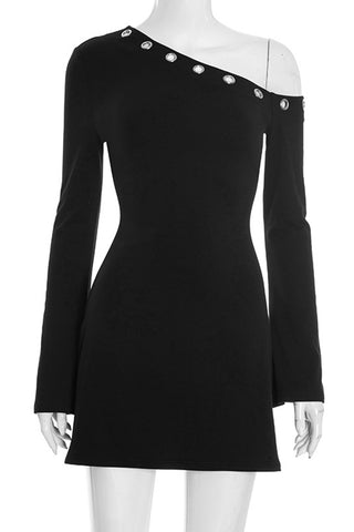 Asymmetrical Neckline Mini Dress