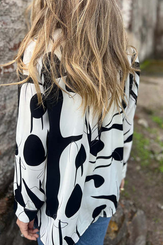 Abstract Pattern Button-Front Blouse