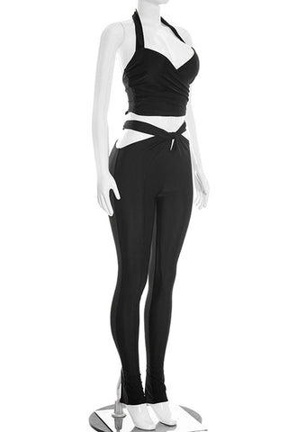 Halter Twist Front Pants Set