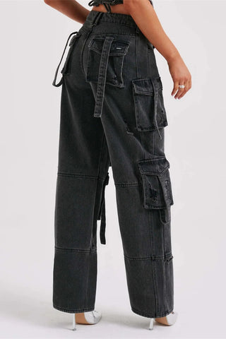 Utility Pocket Wide Leg Denim Jeans