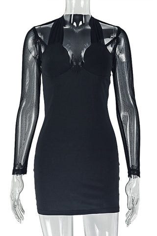 Sheer Sleeve Halter Casual Dress