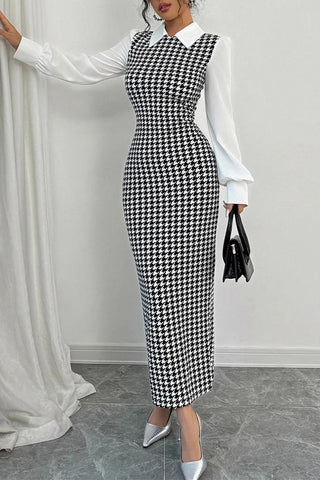 Houndstooth Pattern Midi Dress