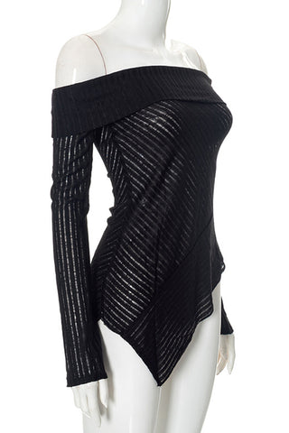 Off-Shoulder Asymmetrical Ribbed T-Shirt