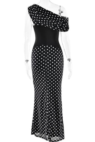 Off-Shoulder Polka Dot Evening Dress