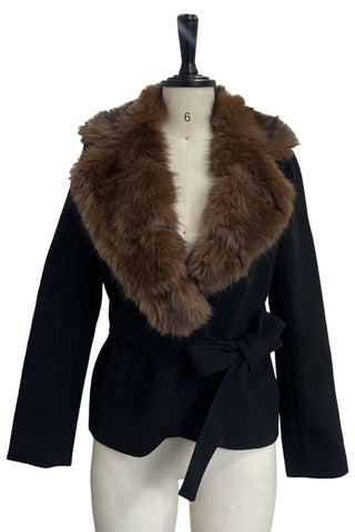 Faux Fur Collar Belted Blazer