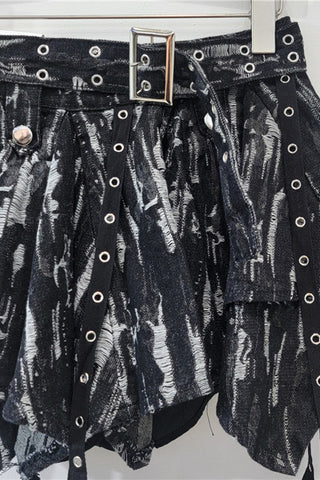 Edgy Belted Mini Skirt with Eyelet Detailing