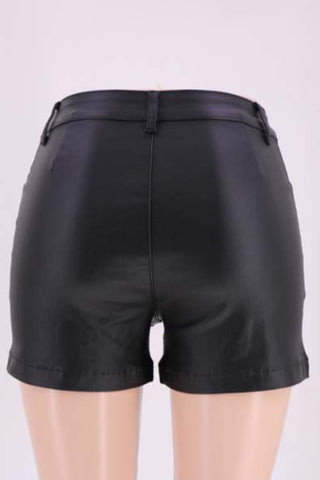 High-Waist Faux Leather Casual Shorts