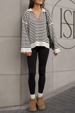 Striped V-Neck Oversized Sweater