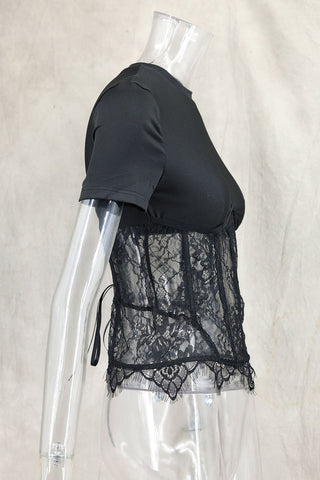 Chic Lace Overlay T-Shirt