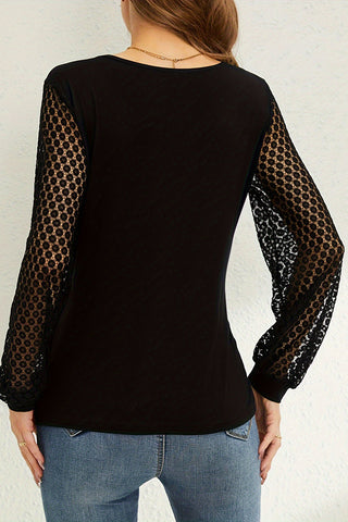 Wrap V-Neck Top with Lace Sleeves