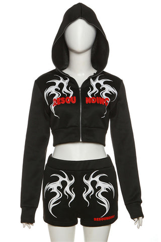 Stylish Zip-Up Hoodie and Shorts Set