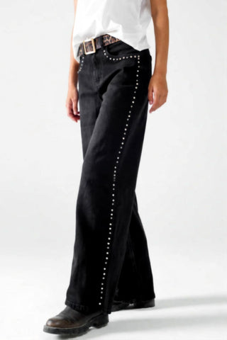 Stud-Embellished Wide Leg Jeans