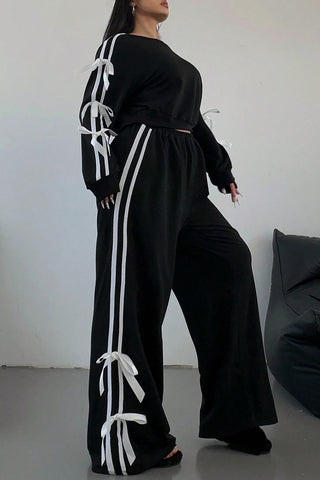 Trendy Ribbon-Accent Pants Set
