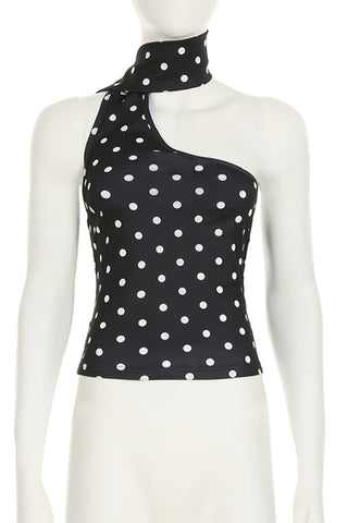 Polka Dot One-Shoulder Top