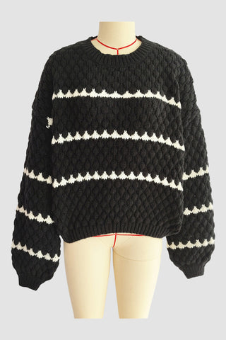 Textured Knit Sweater with Striped Accents