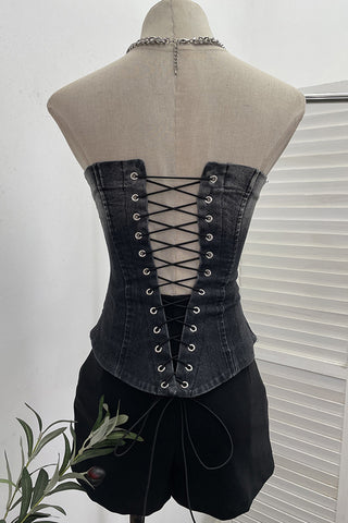 Strapless Denim Patterned Top