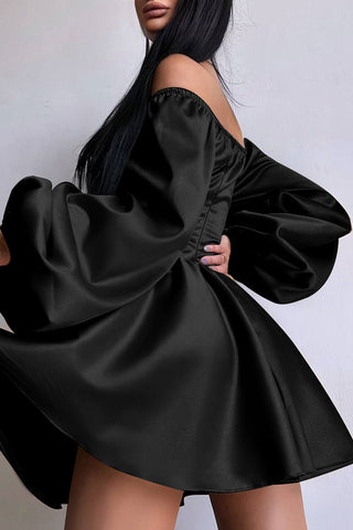 Puff Sleeve Mini Dress with Lace Detail