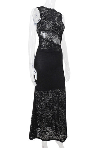 Sleeveless Lace Cutout Casual Dress