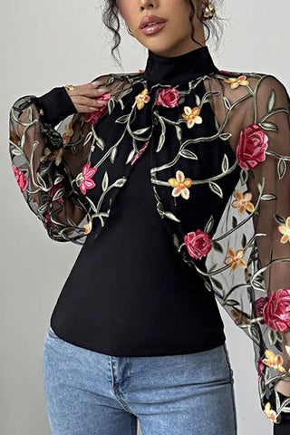 Floral Detail Sheer Blouse