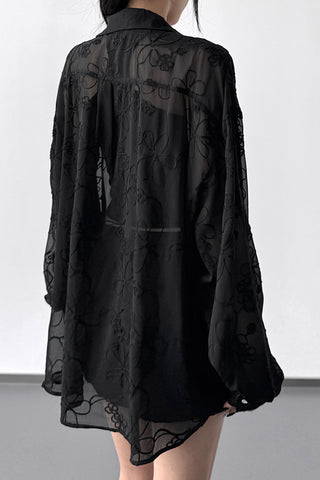Sheer Floral Button Blouse