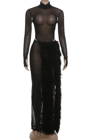 Elegant Skirt Set with Sheer Overlay