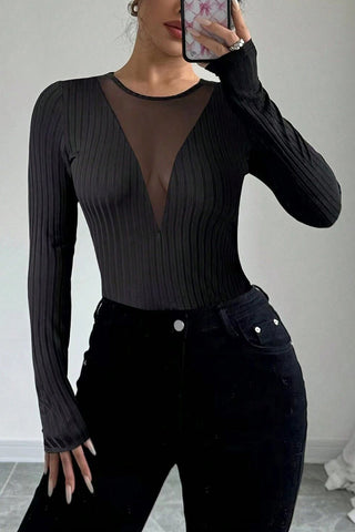 Long-Sleeve Mesh-Insert Top