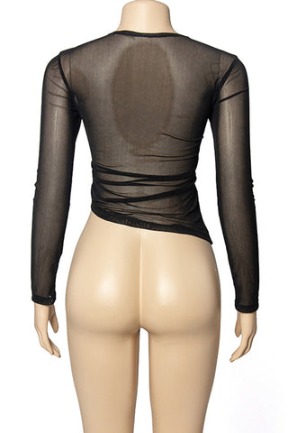 Sheer Mesh Top with Glove Print