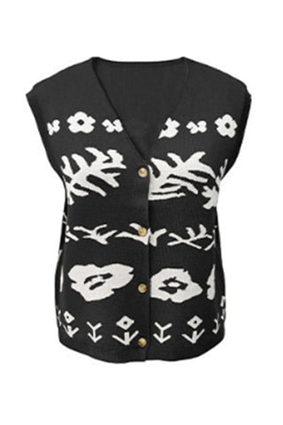 Floral Button-Front Sweater Vest