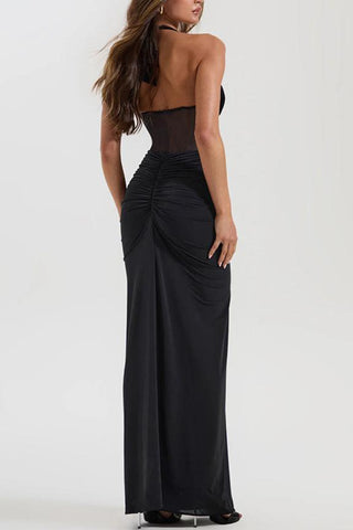 Halter-Back Ruched Evening Dress