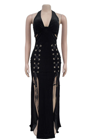 Lace-Up Halter Maxi Dress