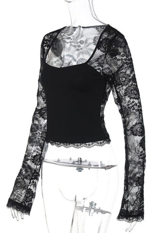 Lace Sleeve Fitted Blouse