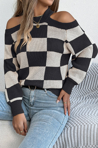 Chic Cutout Checkerboard Sweater