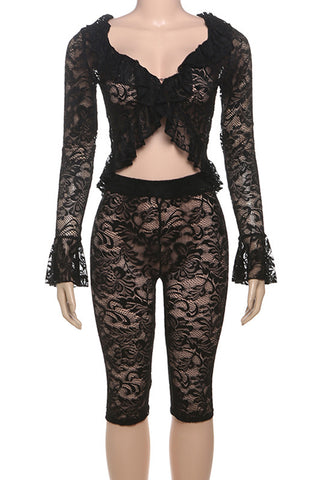Elegant Lace Cropped Pants Set