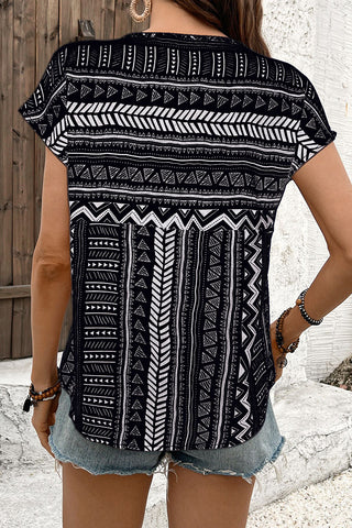 Geometric Print Keyhole T-Shirt