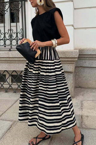 Striped A-Line Midi Skirt