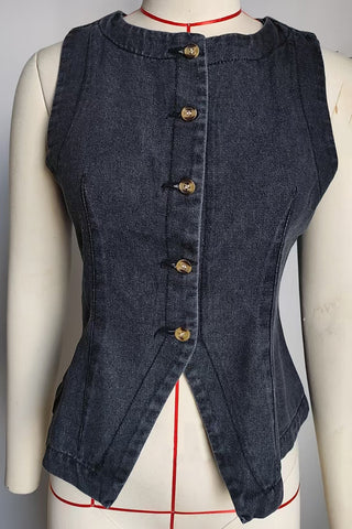 Button-Front Denim Vest