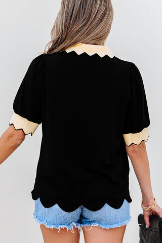 Scallop Trim Short Sleeve Top