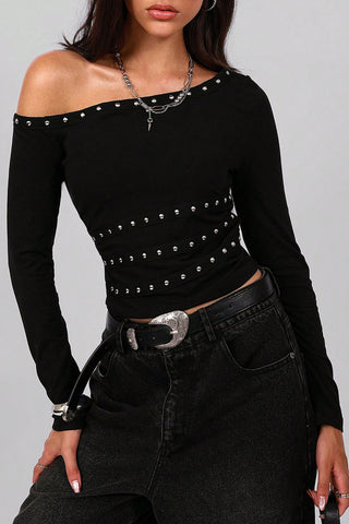 Asymmetric Studded Long Sleeve Top