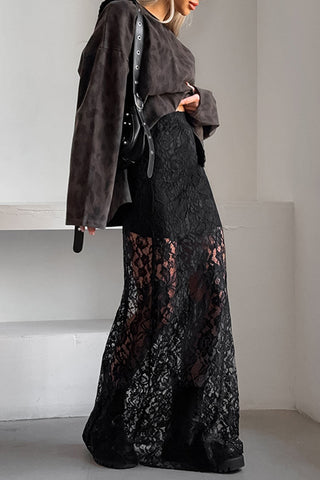 Lace Overlay Maxi Skirt