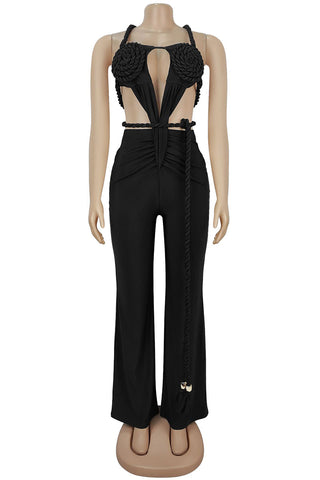 Elegant Tie-Front Jumpsuit with Rosette Accents